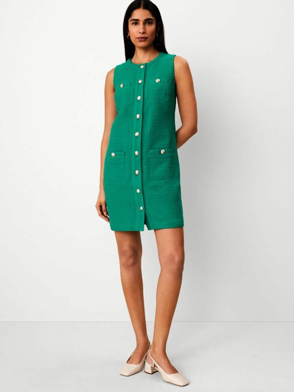 Ann Taylor Tweed Sheath Dress Shady Glade Green Size 4